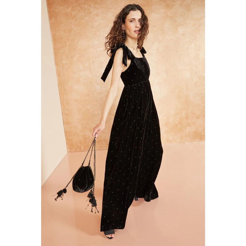 ULLA‎ JOHNSON Minnet Jumpsuit Jet Black Size 4 Embroidered Polka Dot Velvet Chic - Picture 3 of 16